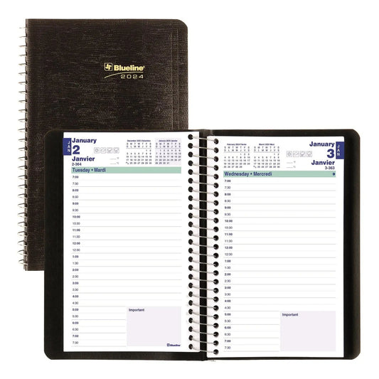 Blueline 12-Month Daily Planner, January to December, 8'' x 5'', Bilingual, Black