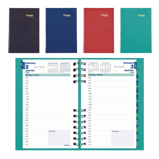 Blueline CoilPro 12-Month Daily Planner, 8'' x 5'', Assorted Colours, January - December, Bilingual