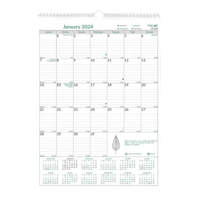 Brownline EcoLogix 12-Month Monthly Wall Calendar, 12'' x 17'', January - December, English