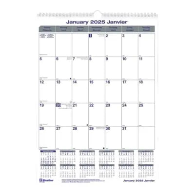 Blueline Net Zero Carbon 12-Month Monthly Wall Calendar, January-December, 12" x 17", Bilingual