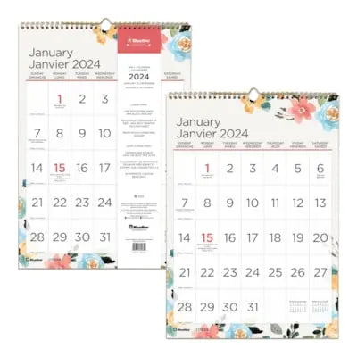 Blueline 12-Month Monthly Wall Calendar, Spring, 12'' x 17'', January-December, Bilingual