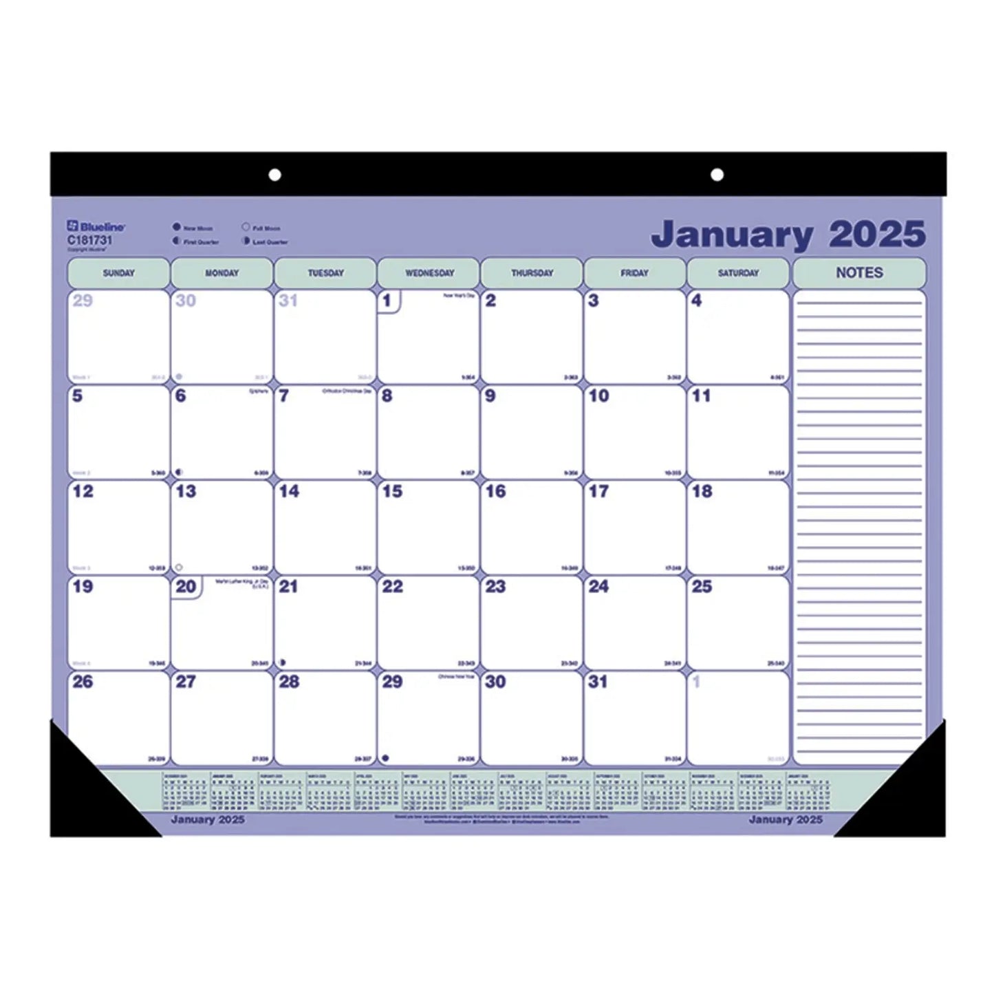 Blueline 12-Month Monthly Desk Pad/Wall Calendar, January-December, 21-1/4'' x 16'', English