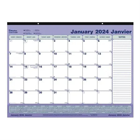 Blueline 12-Month Monthly Desk Pad Calendar with Transparent Strip, January-December, 21-1/4 x 16", Bilingual