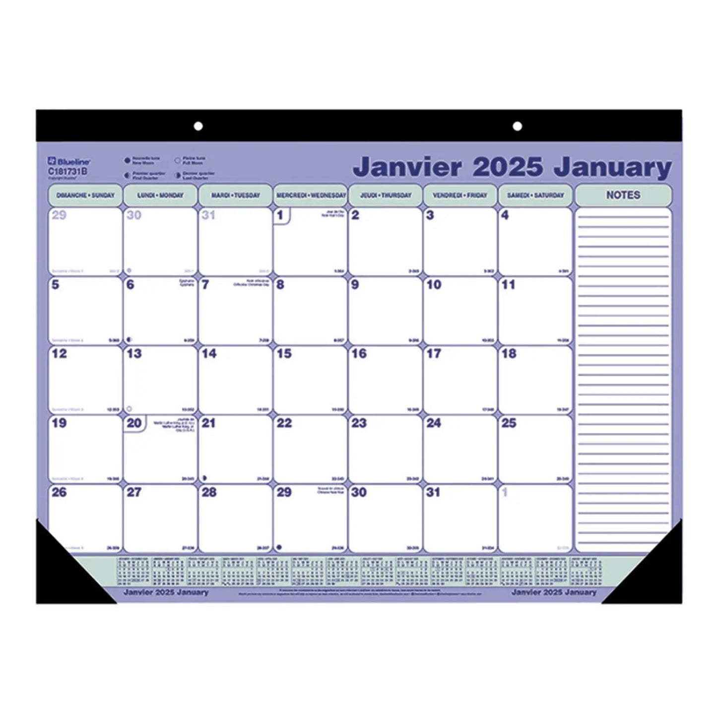 Blueline 12-Month Monthly Desk Pad/Wall Calendar, 21-1/4'' x 16'', January-December, Bilingual