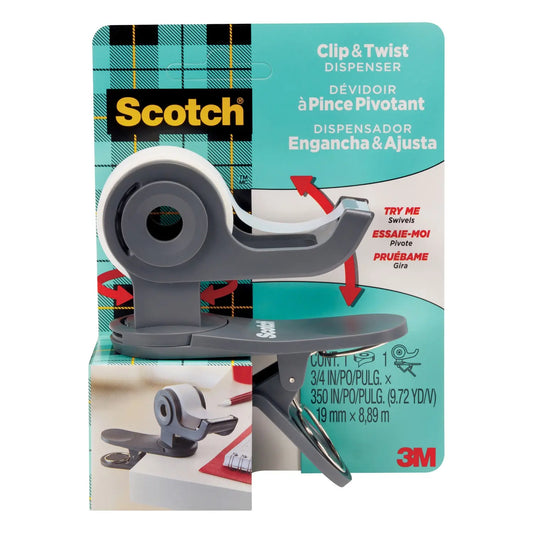 Scotch Clip and Twist Tape Dispenser, Dark Grey