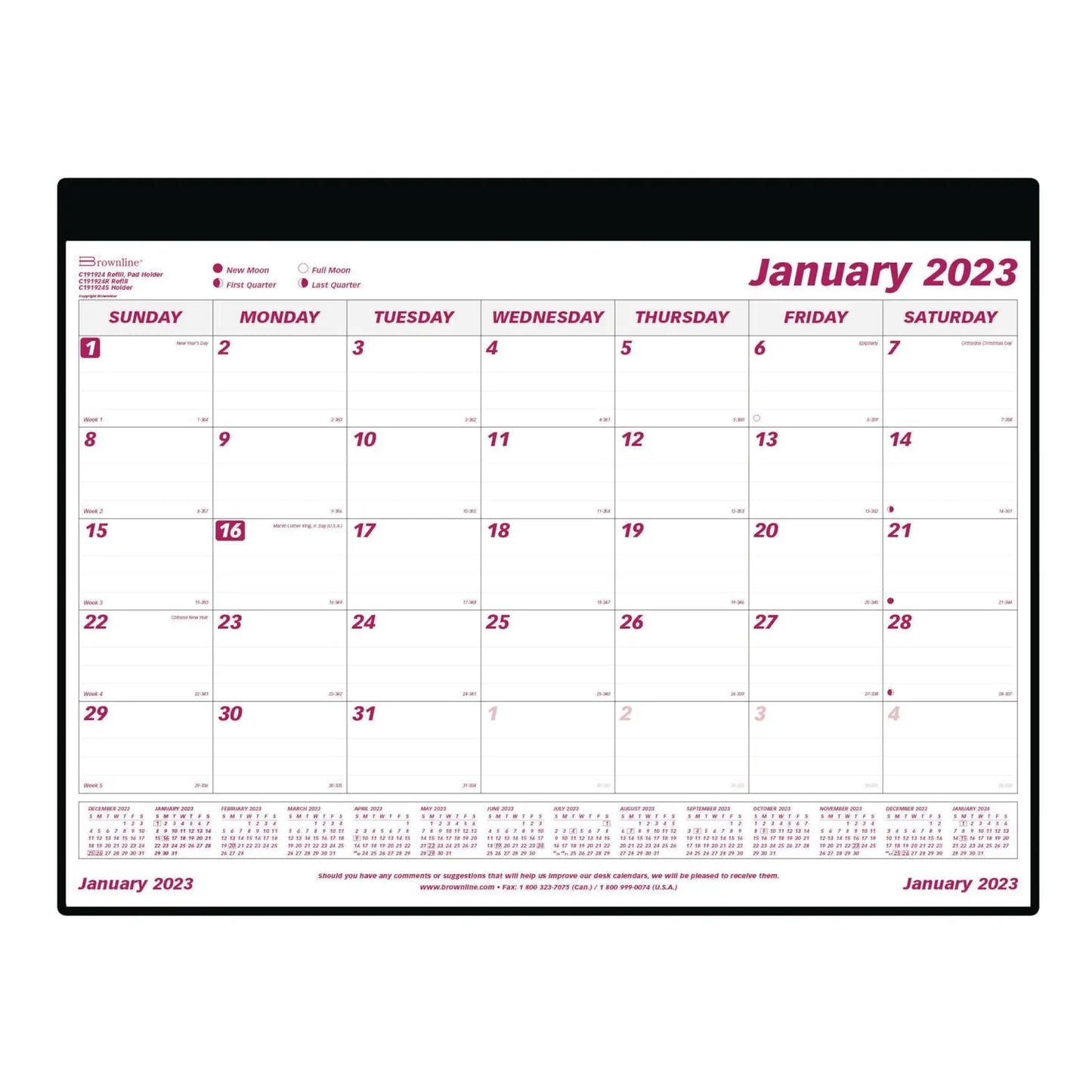 Brownline 12-Month Monthly Desk Pad Calendar with Holder, 24-1/4'' x 19-1/8'', January-December, English