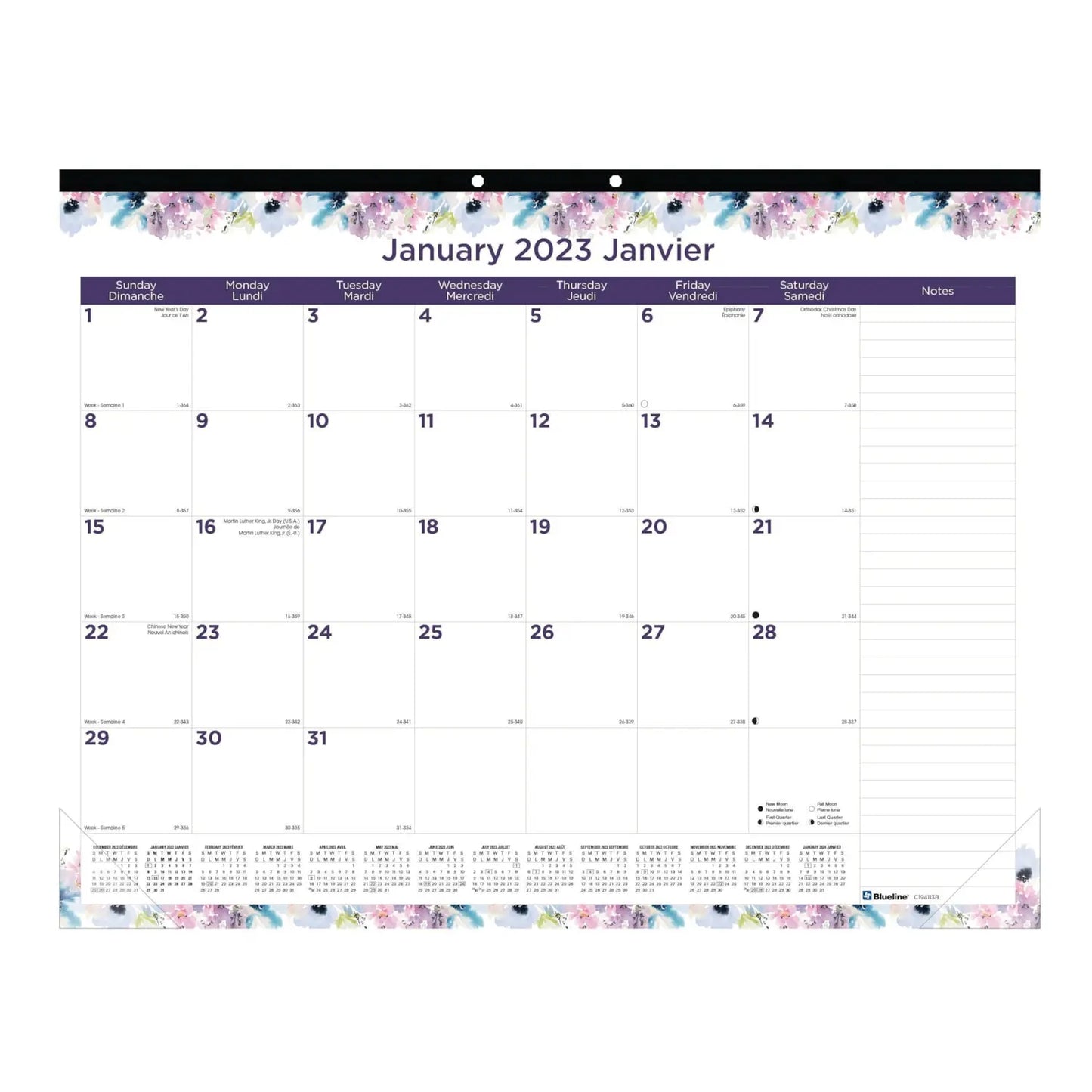 Blueline 12-Month Monthly Desk Pad/Calendar, January-December, 22" x 17", Passion, Bilingual