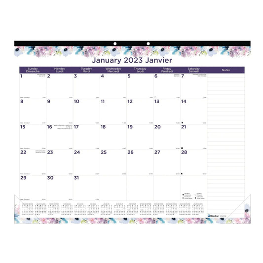 Blueline 12-Month Monthly Desk Pad/Calendar, January-December, 22" x 17", Passion, Bilingual