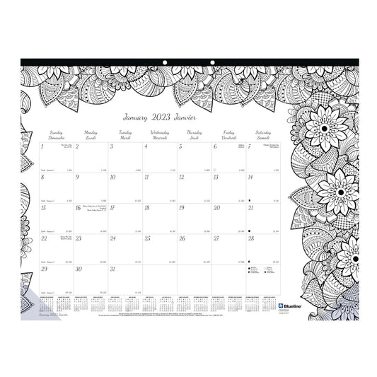 Blueline Botanica 12-Month Monthly Colouring Desk Pad Calendar, January-December, Bilingual