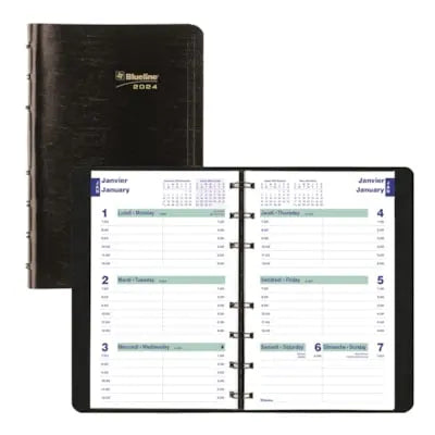 Blueline Essential 12-Month Weekly Appointment Planner, Black, 8'' x 5'', January-December, Bilingual