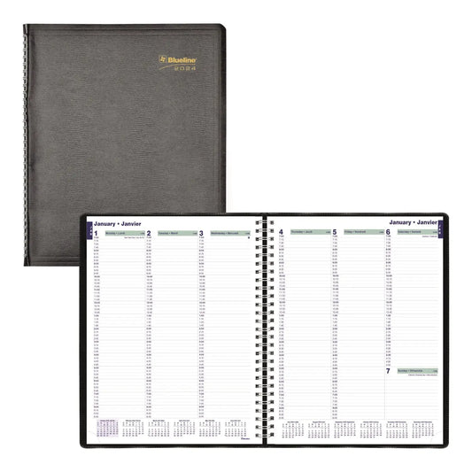 Blueline Essential 12-Month Weekly Appointment Planner, Black, 11'' x 9'', January-December, Bilingual