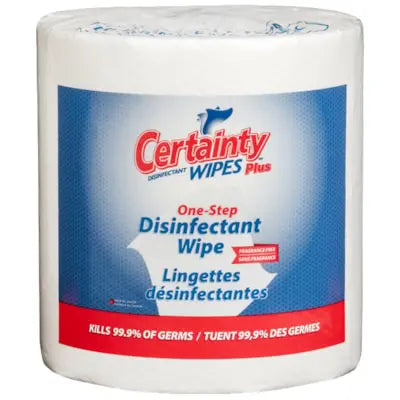 Certainty Plus Fragrance-Free Disinfectant Wipes, White, Carton of 2 rolls