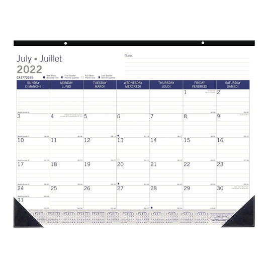 Blueline DuraGlobe Academic 13-Month Desk Pad Calendar, 22'' x 17'', July-July, Bilingual