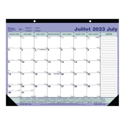 Blueline Academic 12-Month Desk Pad Calendar, 21-1/4'' x 16'', July-July, Bilingual