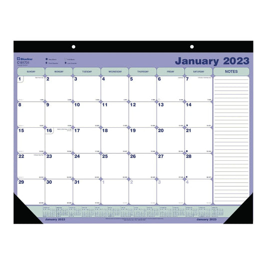 Blueline 13-Month Academic Monthly Desk Pad Calendar, 21-1/4'' x 16'', July - July, English