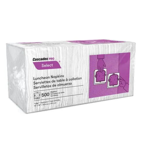 Cascades PRO Select 1-Ply 1/4 Fold Luncheon Napkins, White, 500 Sheets/PK