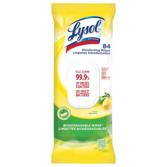 Lysol® Biodegradable Disinfecting Wipes, Citrus Scent, Pack of 84 Wipes