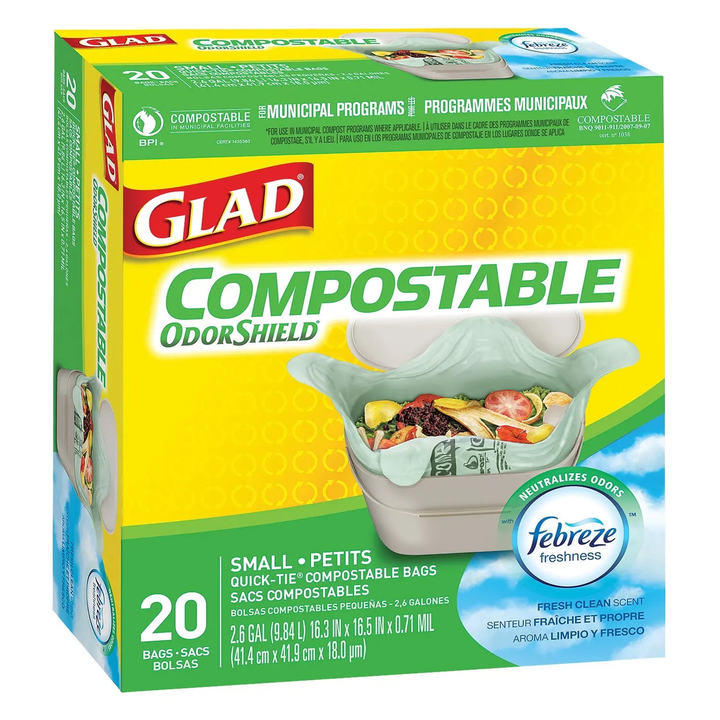 Glad Biodegradable Small Easy-Tie Kitchen Compostable Bags