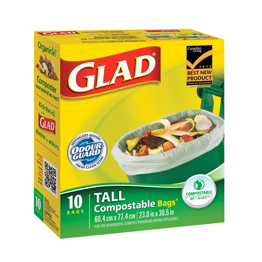 Glad Biodegradable Tall Easy-Tie Kitchen Compostable Bags - 49L (24"X31")