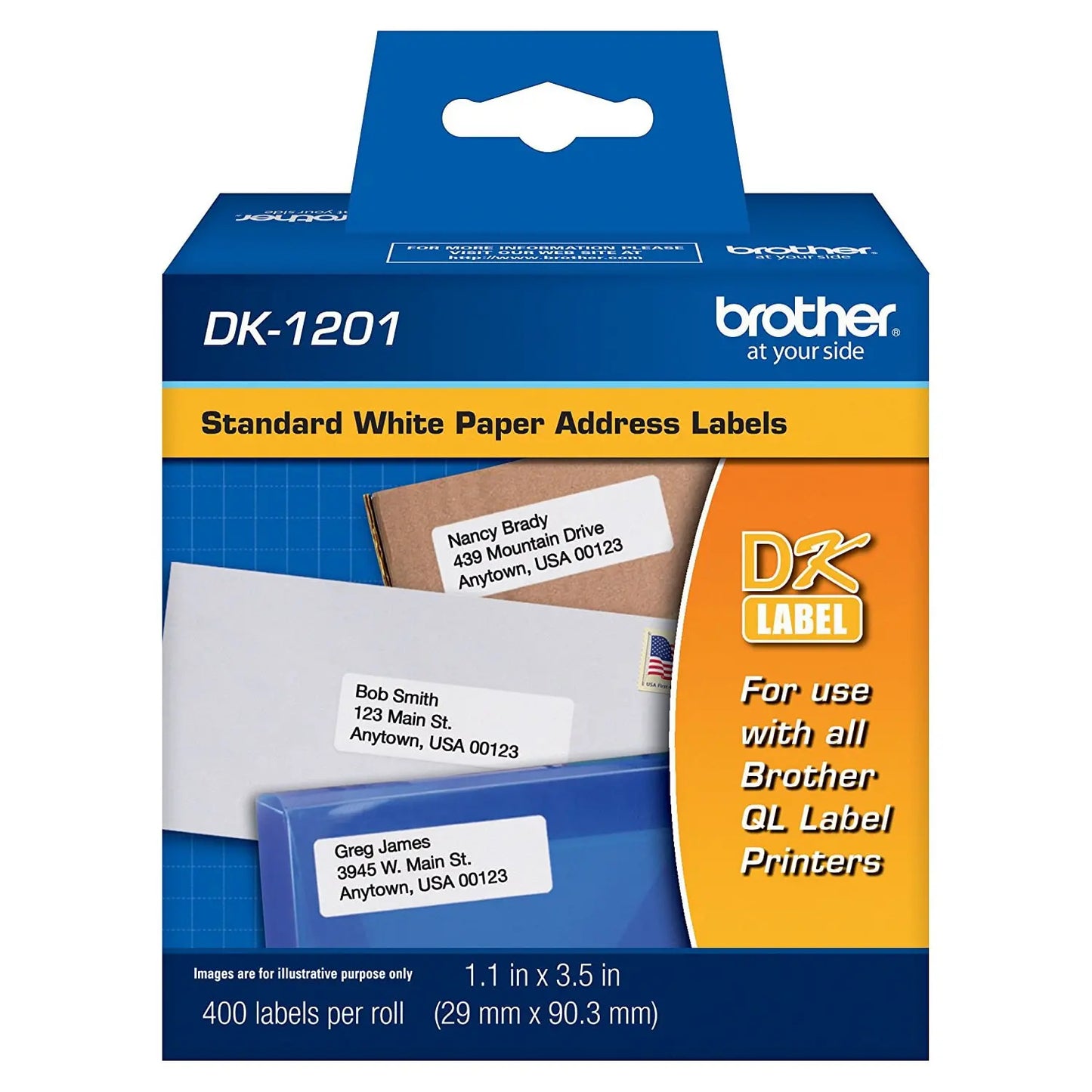 Brother DK1201 labels, 1.1" x 3.5" (1 x 400)