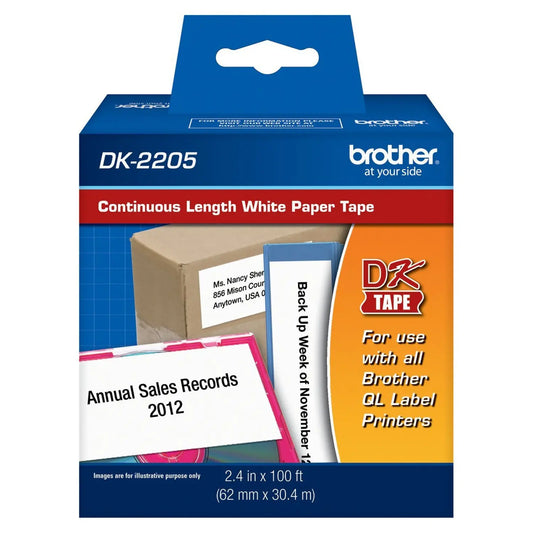 Brother DK2205 Continuous Length Paper Label - 2-1/2" Black on White