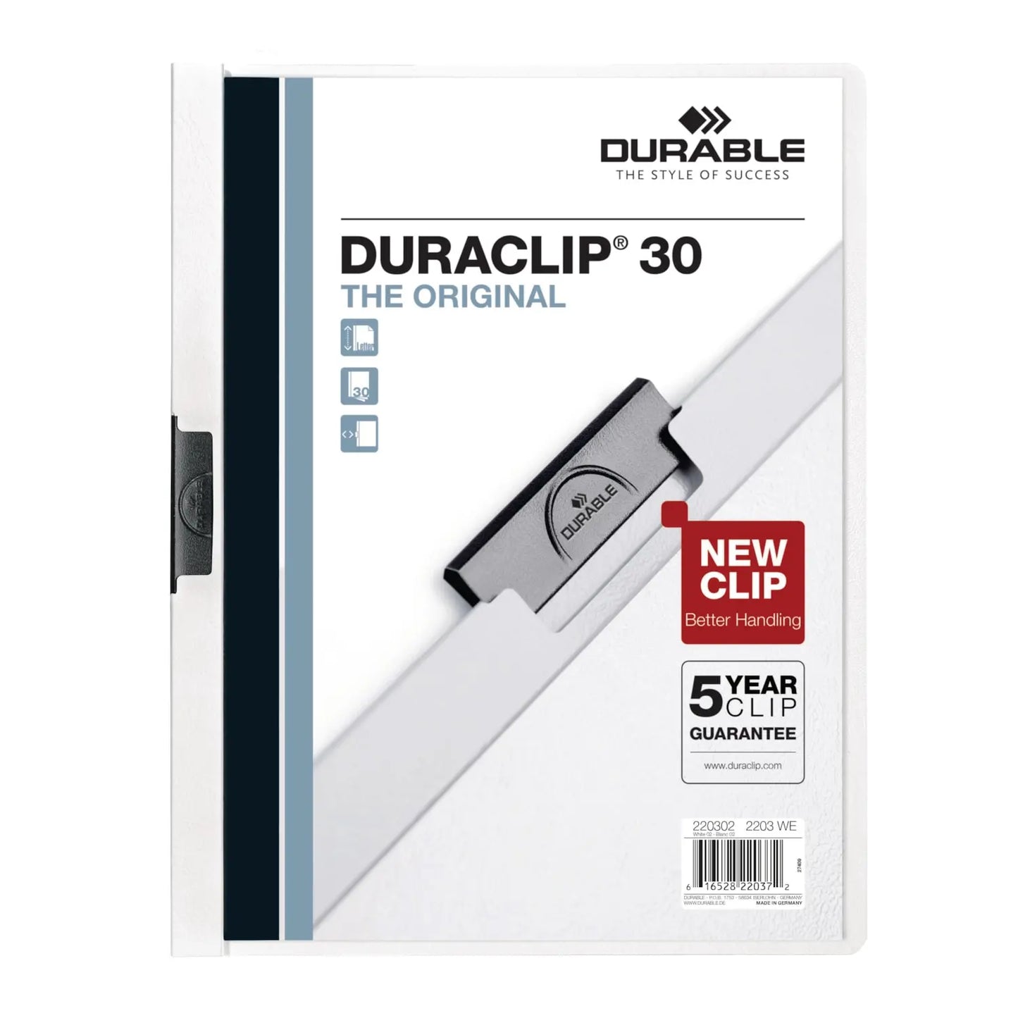 DURABLE Letter-Size Report Covers with DURACLIP, White/Clear Cover