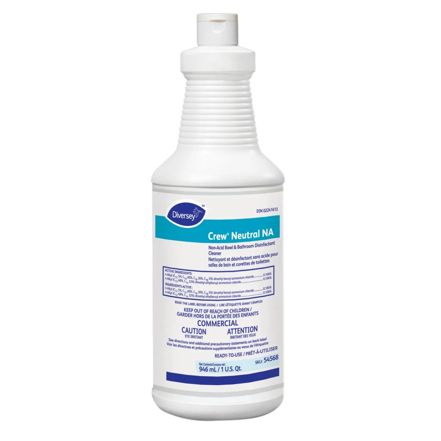 Diversey Crew Neutral Non-Acid Bowl And Bathroom Disinfectant Cleaner, 946 mL, Case of 12