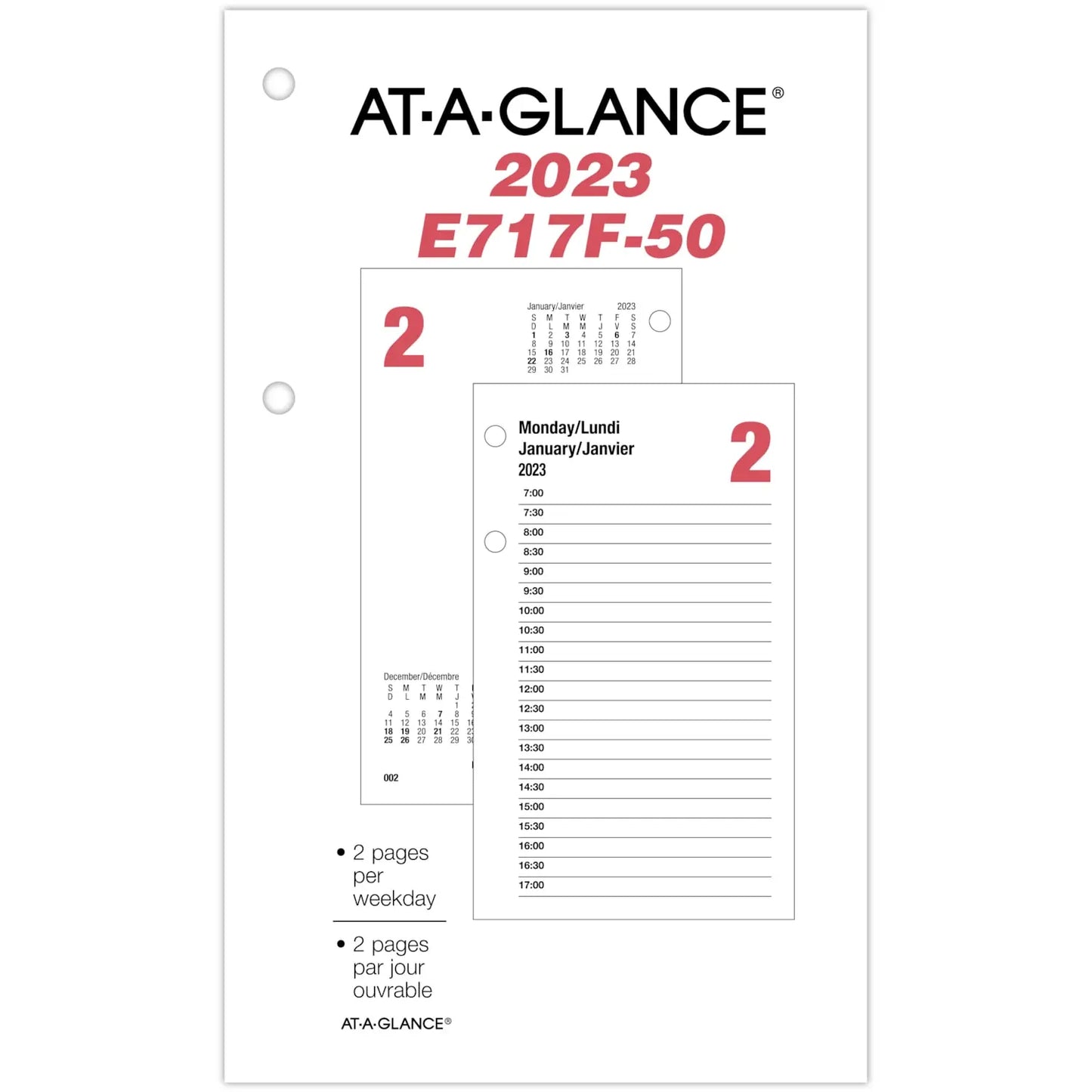 At-A-Glance 12-Month Daily Desk Calendar Refill, 6" x 3-1/2", January - December, Bilingual