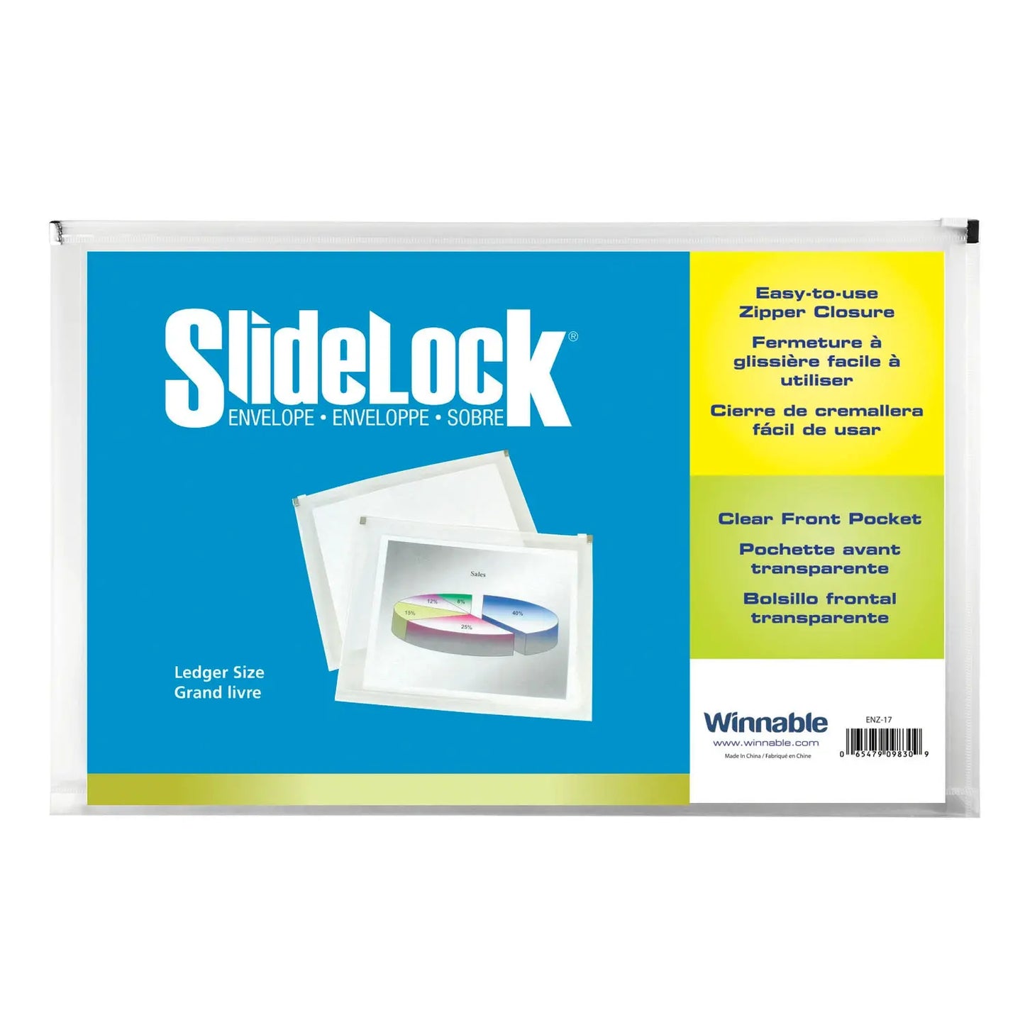 Winnable SlideLock Zipper Poly Envelope, Clear, Ledger Size