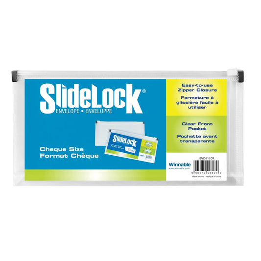 Winnable SlideLock Zipper Poly Envelope, Clear, Cheque Size