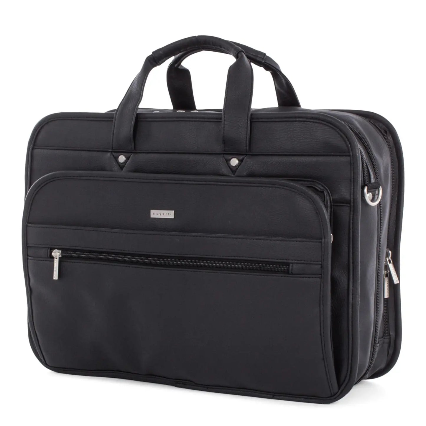 Bugatti Vegan Leather Briefcase, Black, Fits Laptops up to 15.6"