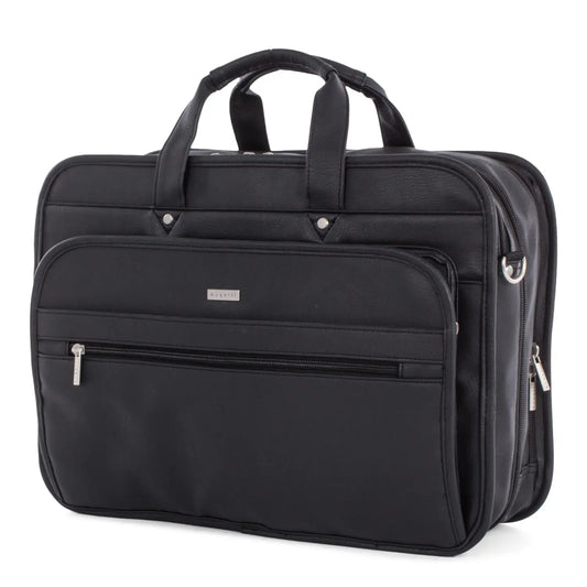 Bugatti Vegan Leather Briefcase, Black, Fits Laptops up to 15.6"