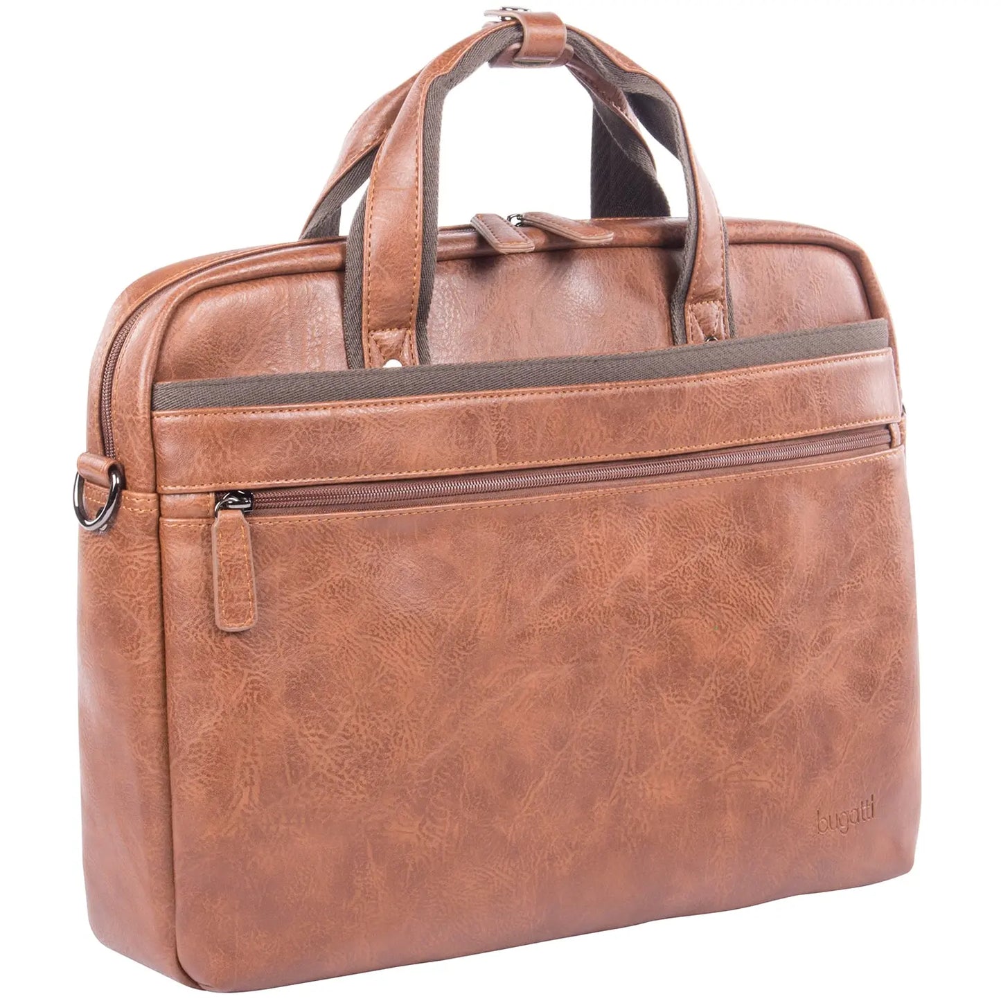 Bugatti Vegan Leather Laptop Briefcase, Cognac