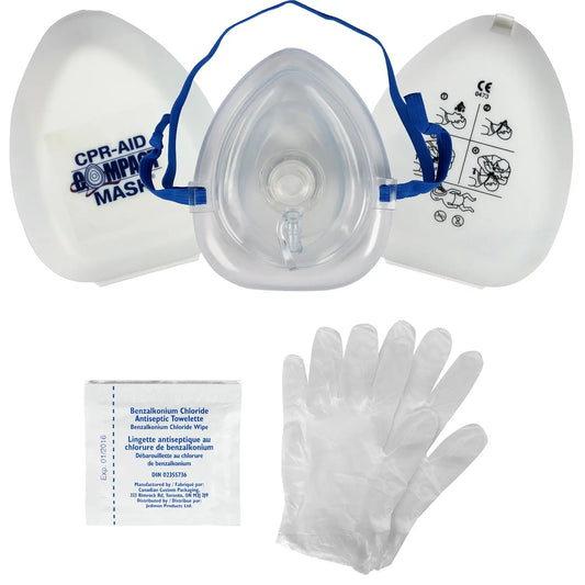 CPR Compact Mask, O2 Inlet, Case, Gloves, Wipes Kit