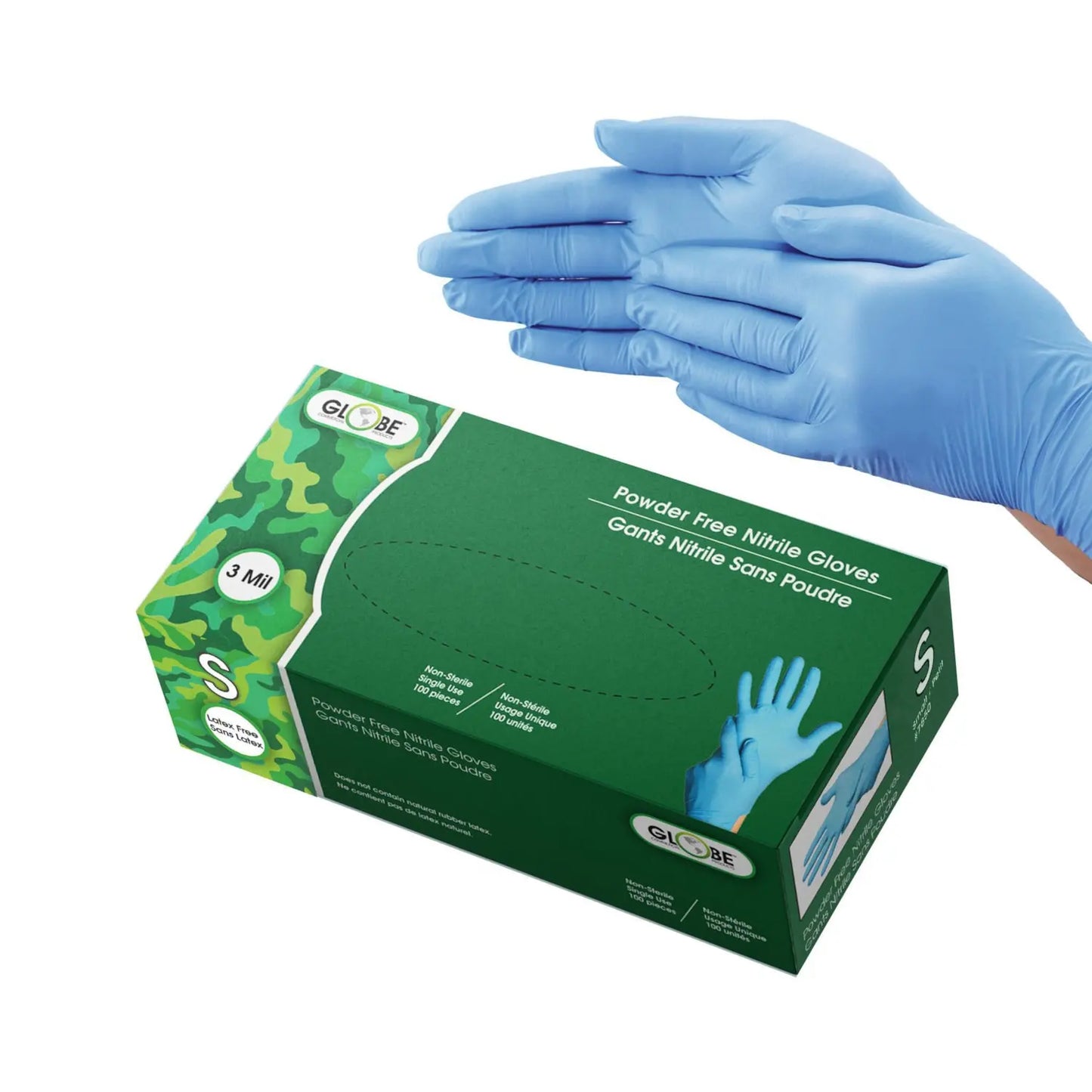 Globe Commercial Products Powder-Free Nitrile Gloves, Small, 3 mil, Sky Blue, Box of 100