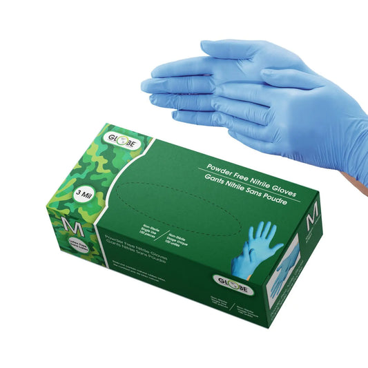 Globe Commercial Products Powder-Free Nitrile Gloves, Medium, 3 mil, Sky Blue, Box of 100