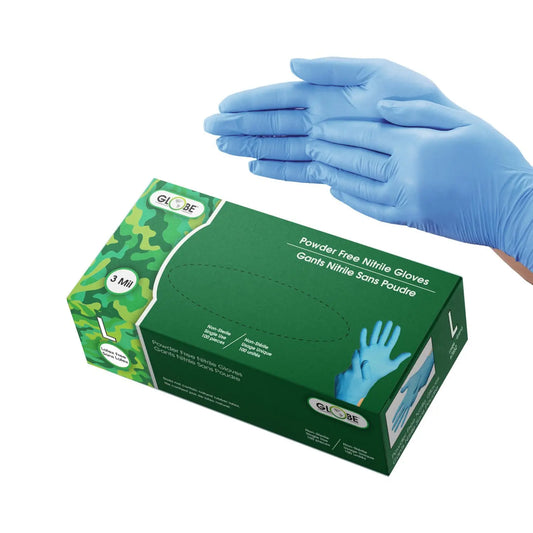 Globe Commercial Products Powder-Free Nitrile Gloves, Large, 3 mil, Sky Blue, Box of 100