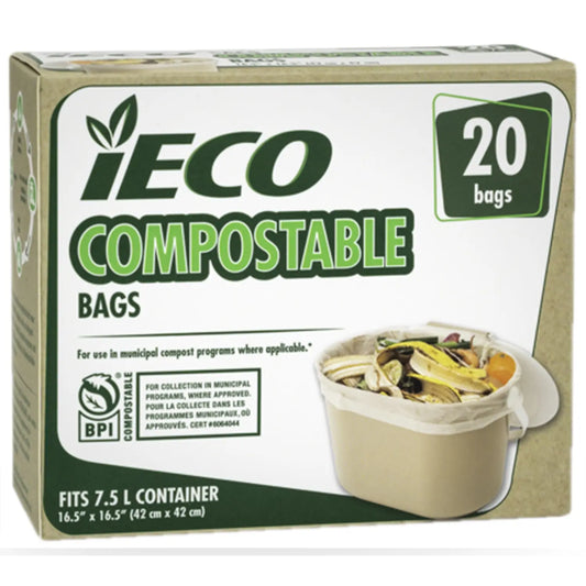 iECO 7.5 L Compostable Garbage Bags, Beige, 20/PK