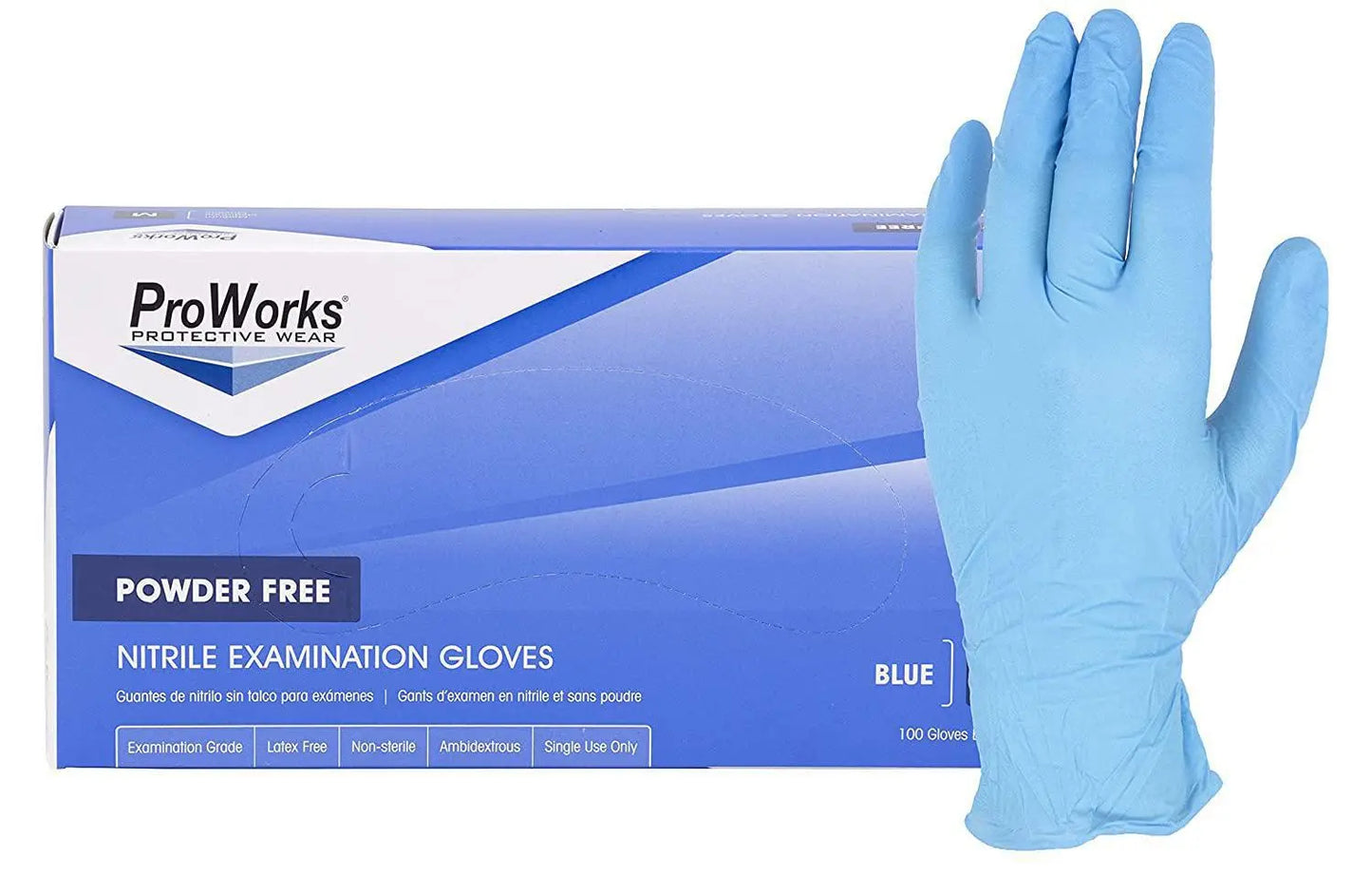 Hospeco ProWorks® Nitrile Powder-Free Exam Gloves, Large, 5.5 mil, Blue, Box of 100