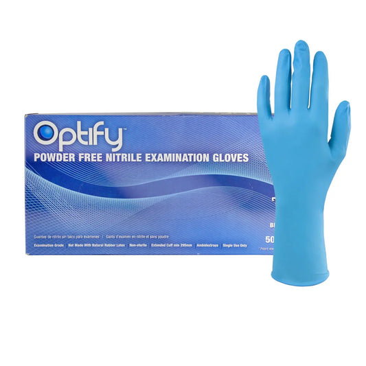 Hospeco ProWorks® Optify® Nitrile Exam Gloves with Low Derma Technology, XXL, 6.5 mil, Blue, Box of 50