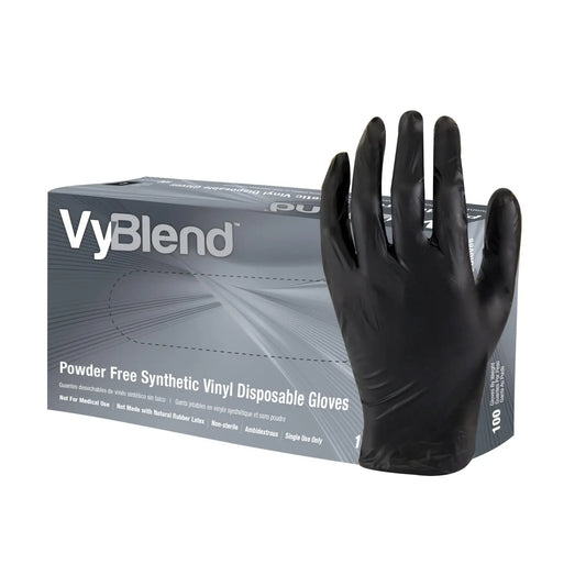 HOSPECO ProWorks® Vinyl/Nitrile Blend Powder-Free Disposable Gloves, Large, 4.5 mil, Black, Box of 100