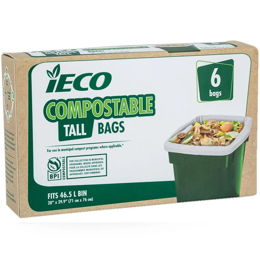 iECO Tall 46.5 L Compostable Garbage Bags, Beige, 6/PK