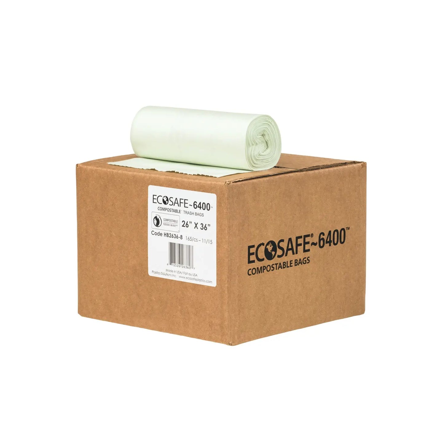 EcoSafe Compostable Bags, Translucent Green, 26" x 36", Box of 165