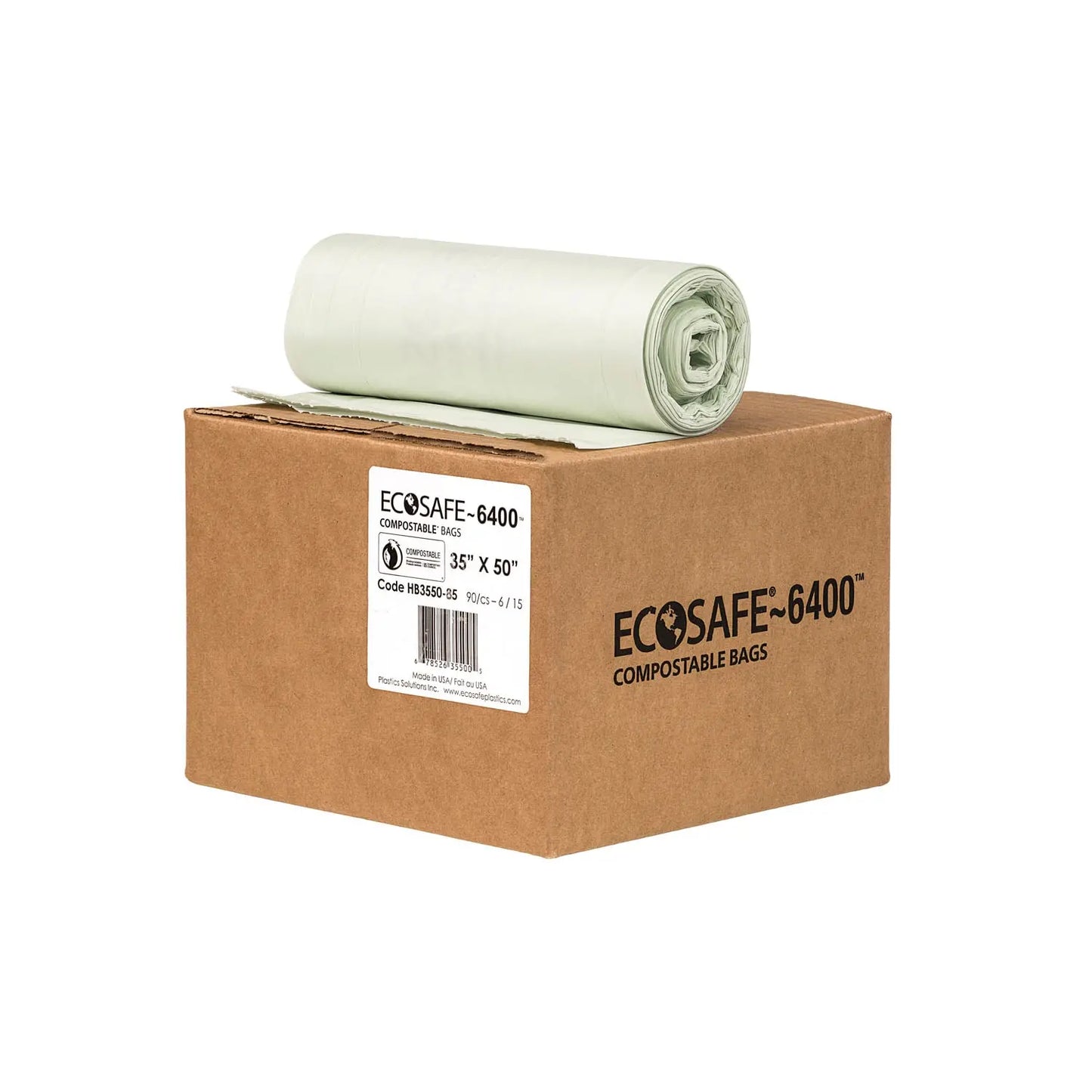 EcoSafe Certified Compostable Garbage Bags, Translucent Green, 35" x 50", Box of 90