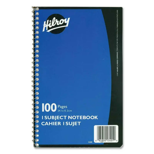 Hilroy Coil 1 Subject Notebook - 100 Pages - 9.5" x 6"