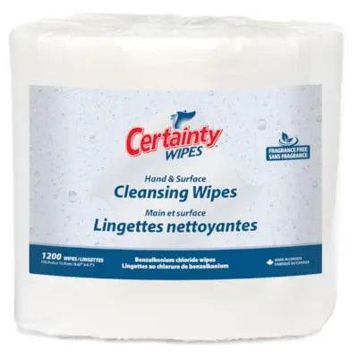 Certainty Hand and Surface Cleansing Wipes, Roll of 1,200 Wipes, Case of 4 Rolls