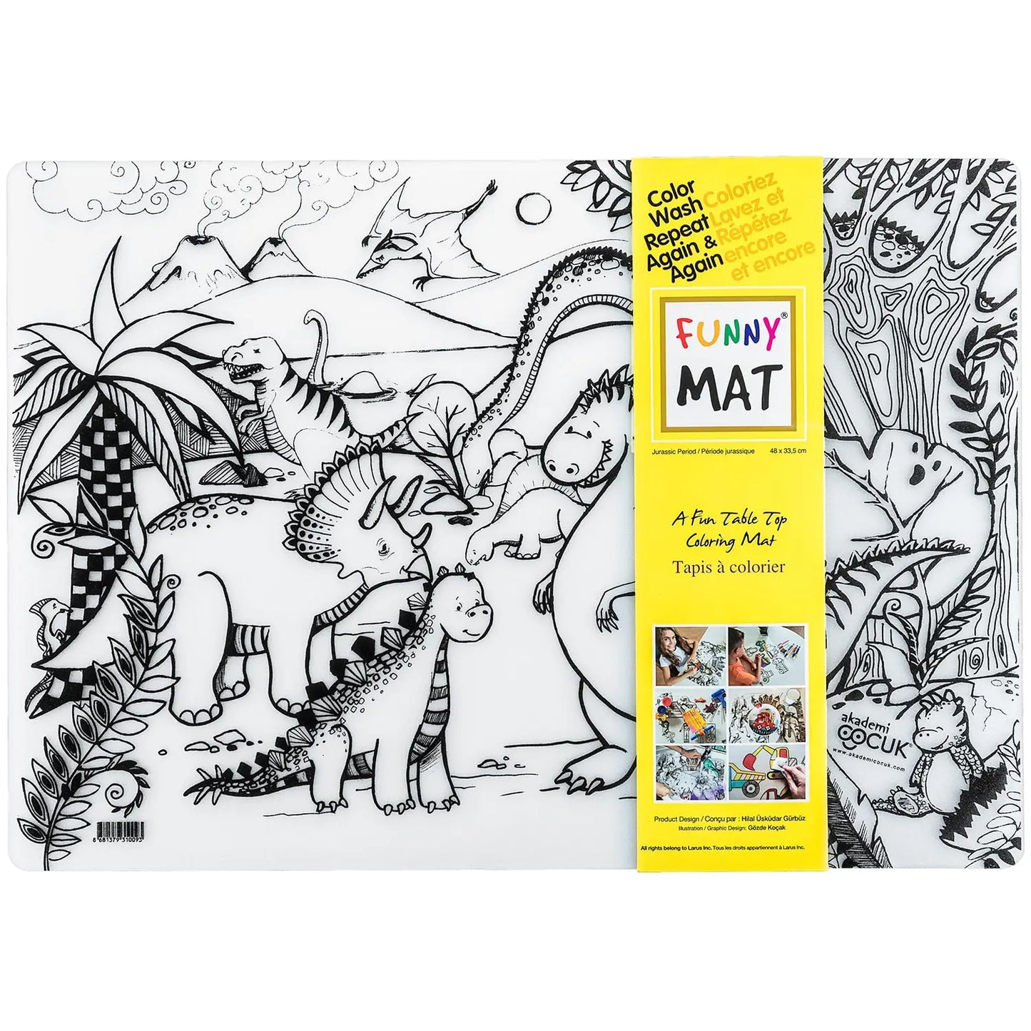 Funny Mat Reusable Table Top Colouring Mat, Jurassic/Dinosaur Theme, 18 9/10" x 13 1/5"