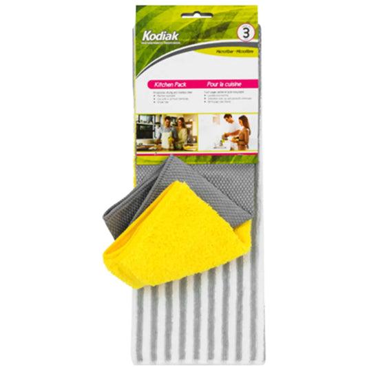 Kodiak Microfibre Kitchen Cloths, Assorted Colours/Sizes, 3/PK