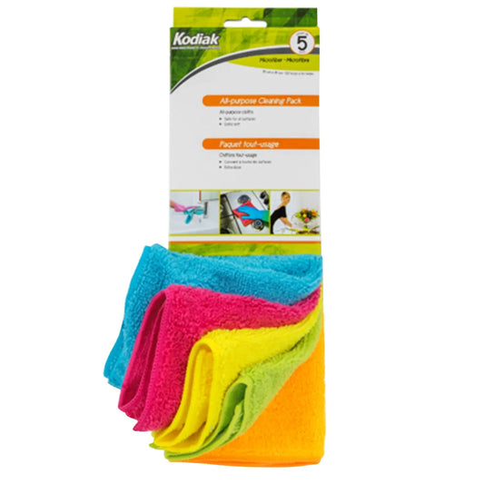 Kodiak Microfibre All-Purpose Cloths, Assorted Colours, 13 7/10" x 13 7/10", 5/PK