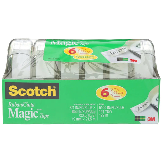 Scotch Magic Invisible Tape, 6 Pack Refillable